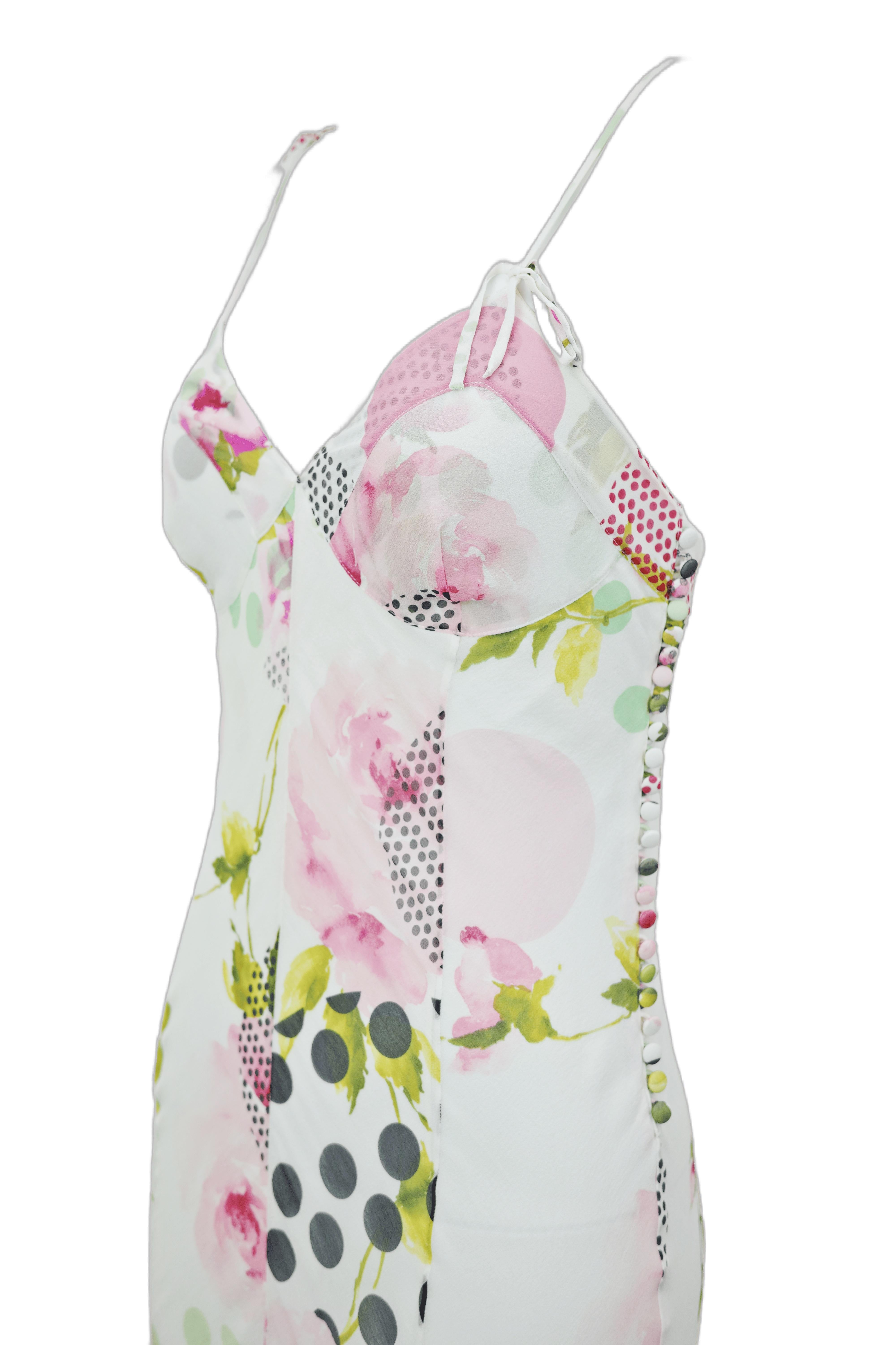 CHRISTIAN DIOR S/s 2004 - Robe midi à bretelles spaghetti, à fleurs et à pois en vente 2