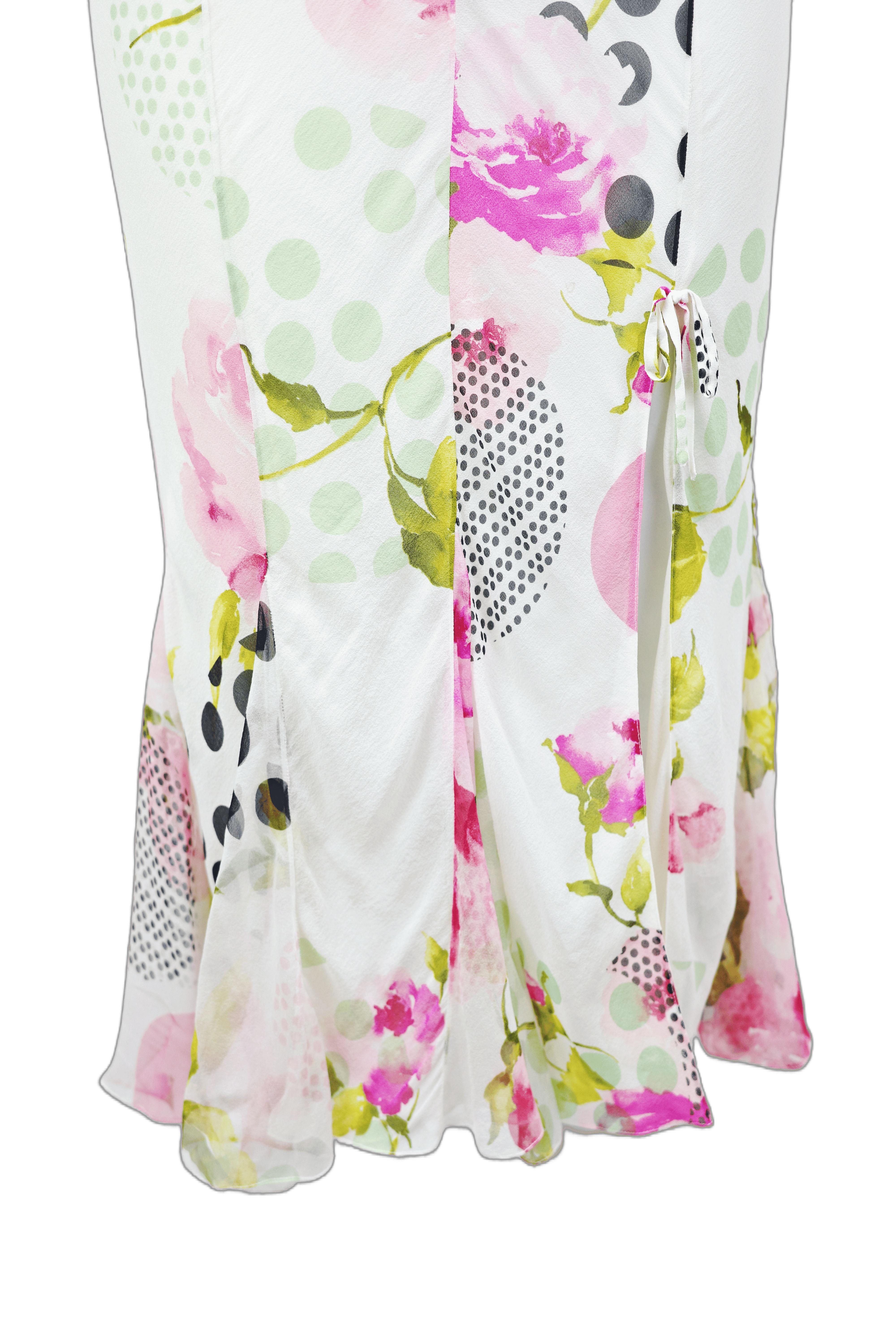 CHRISTIAN DIOR S/s 2004 - Robe midi à bretelles spaghetti, à fleurs et à pois en vente 4
