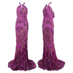 ROBERTO CAVALLI F/w 2004 Baroque Purple Embroidered Halter Gown NWT