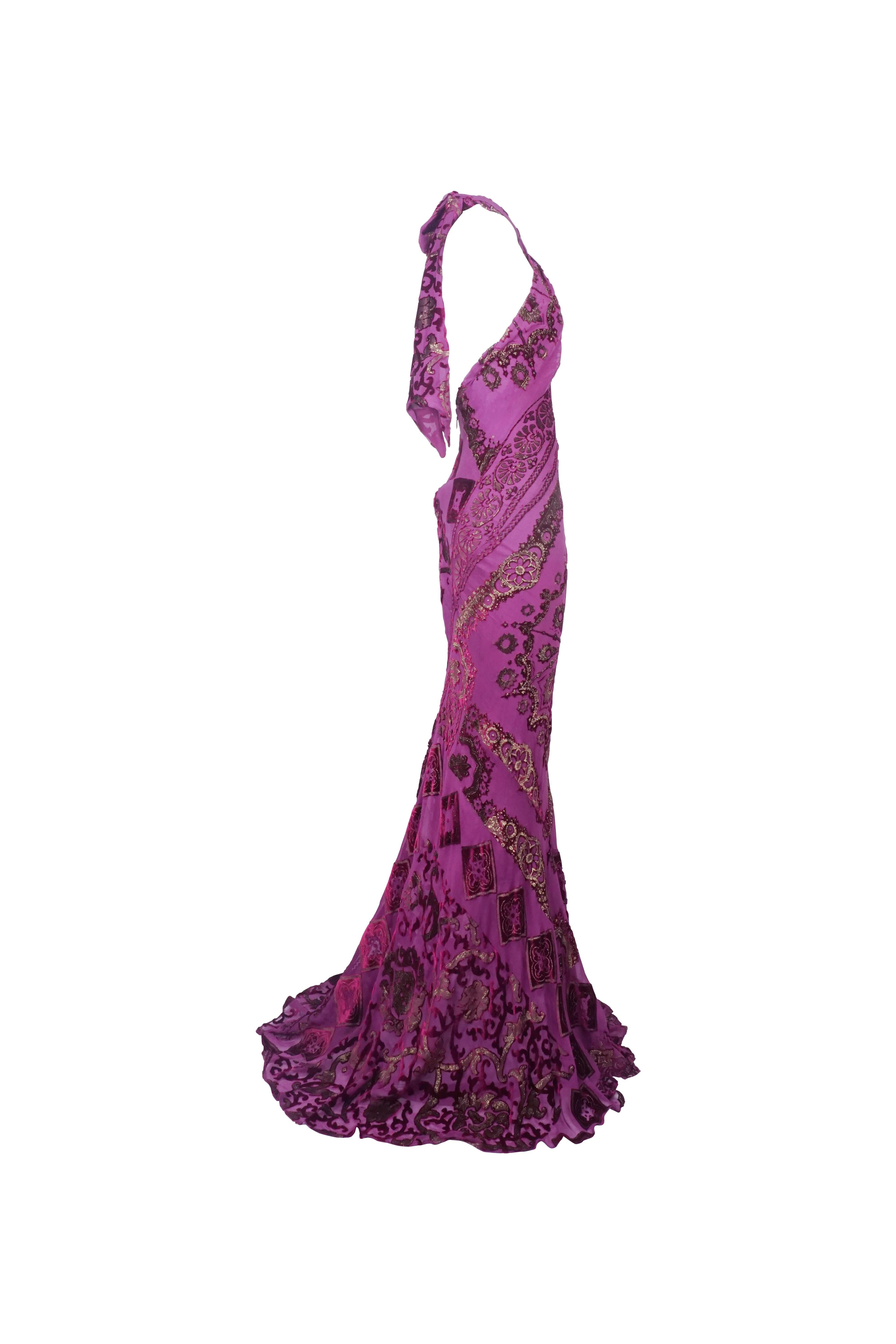 ROBERTO CAVALLI F/W 2004 Barock Lila Besticktes Neckholder Kleid NWT im Zustand „Neu“ im Angebot in 上海市, CN
