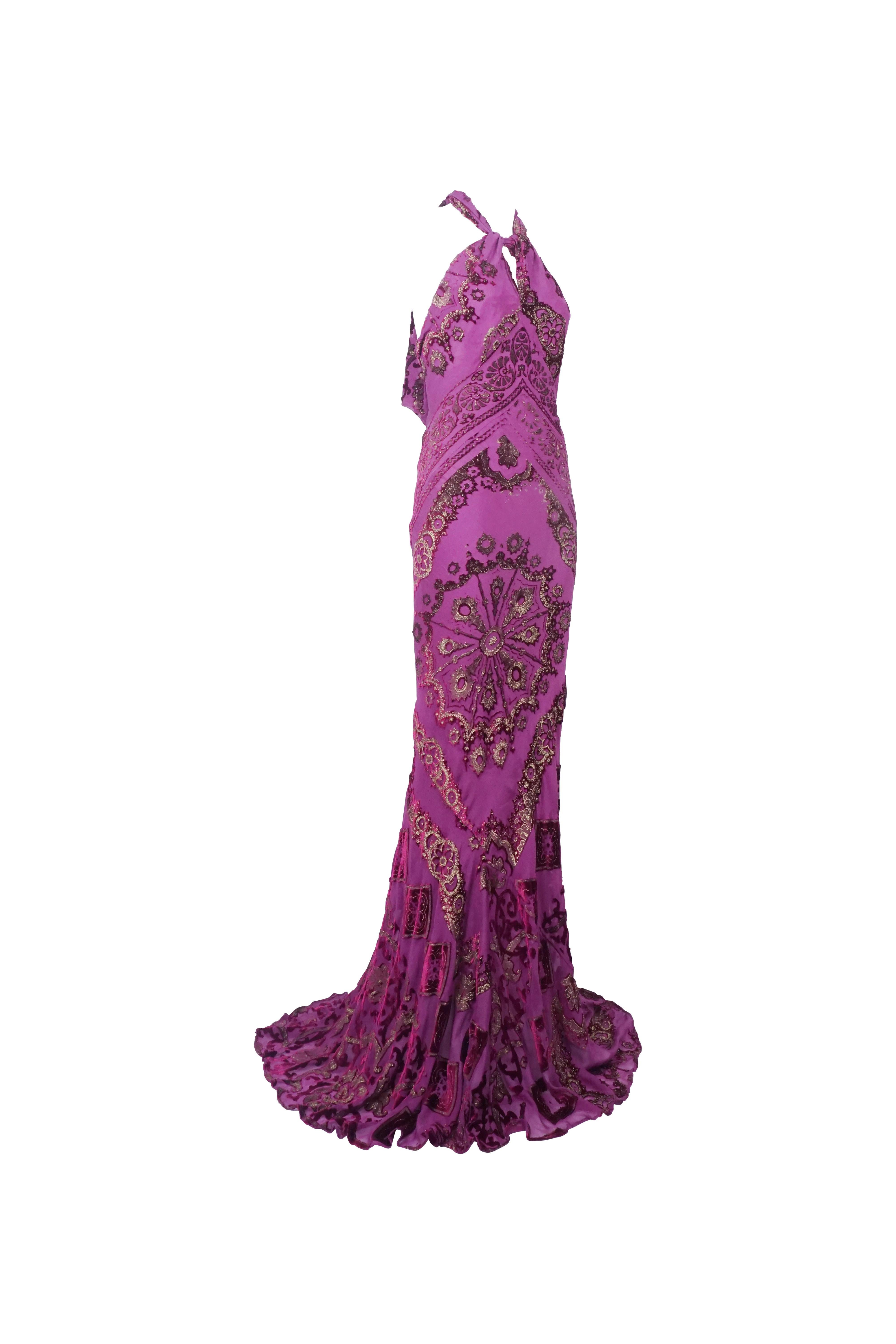 ROBERTO CAVALLI F/W 2004 Barock Lila Besticktes Neckholder Kleid NWT (Violett) im Angebot