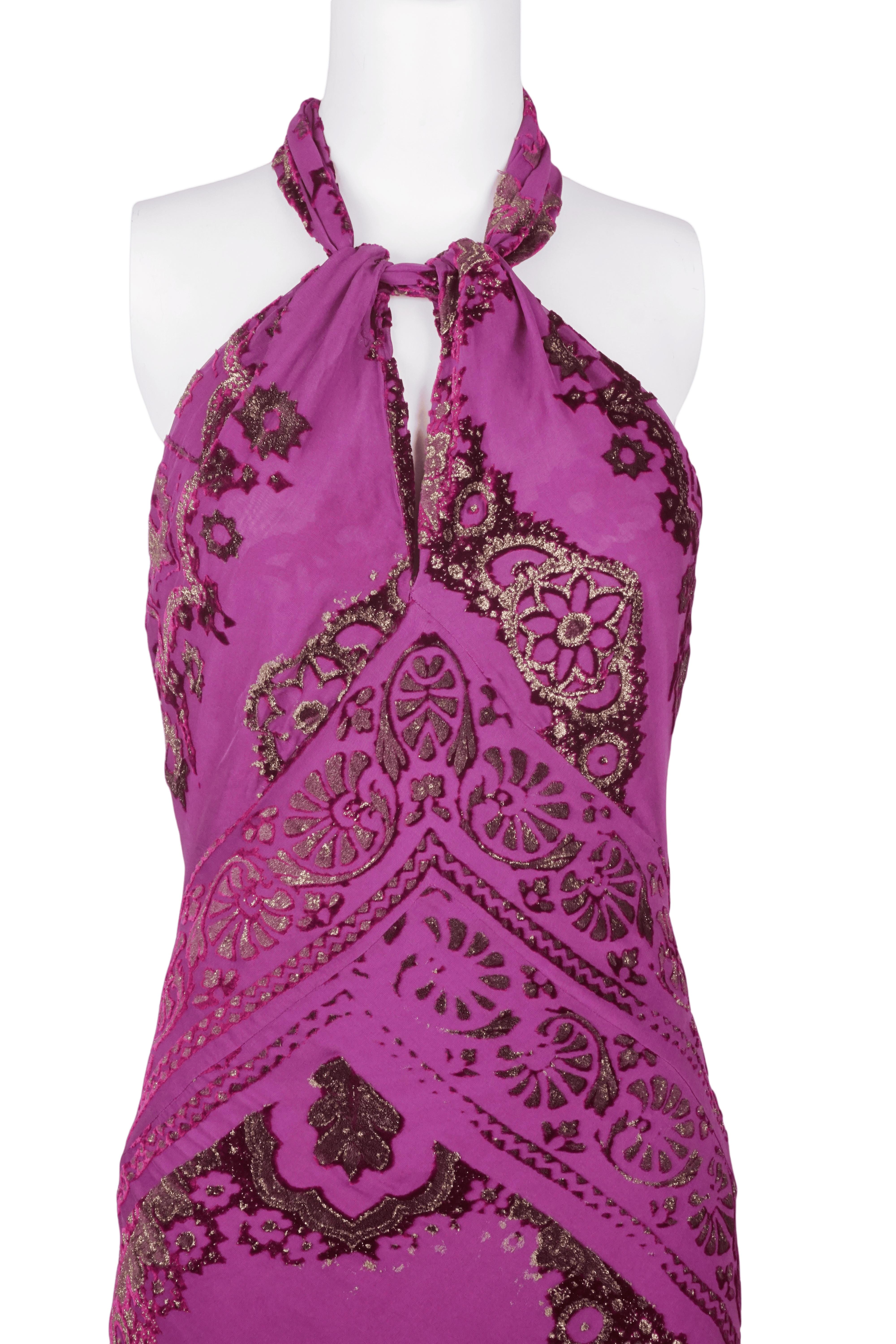 ROBERTO CAVALLI F/W 2004 Barock Lila Besticktes Neckholder Kleid NWT im Angebot 3