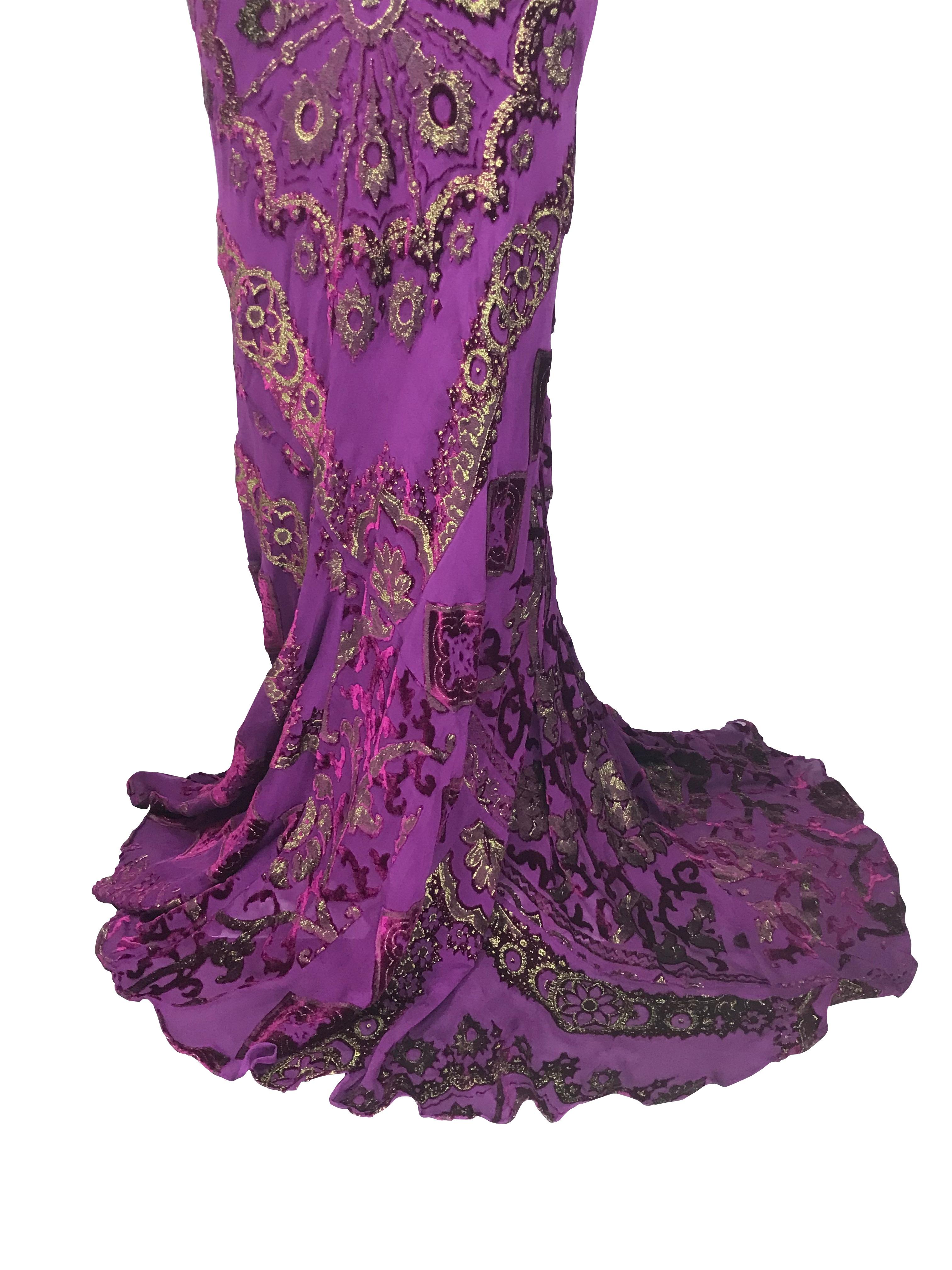 ROBERTO CAVALLI F/W 2004 Barock Lila Besticktes Neckholder Kleid NWT im Angebot 6