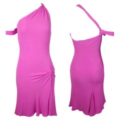 GIANNI VERSACE COUTURE F/w 2002 Pink One-Shoulder Knotted Detail Dress