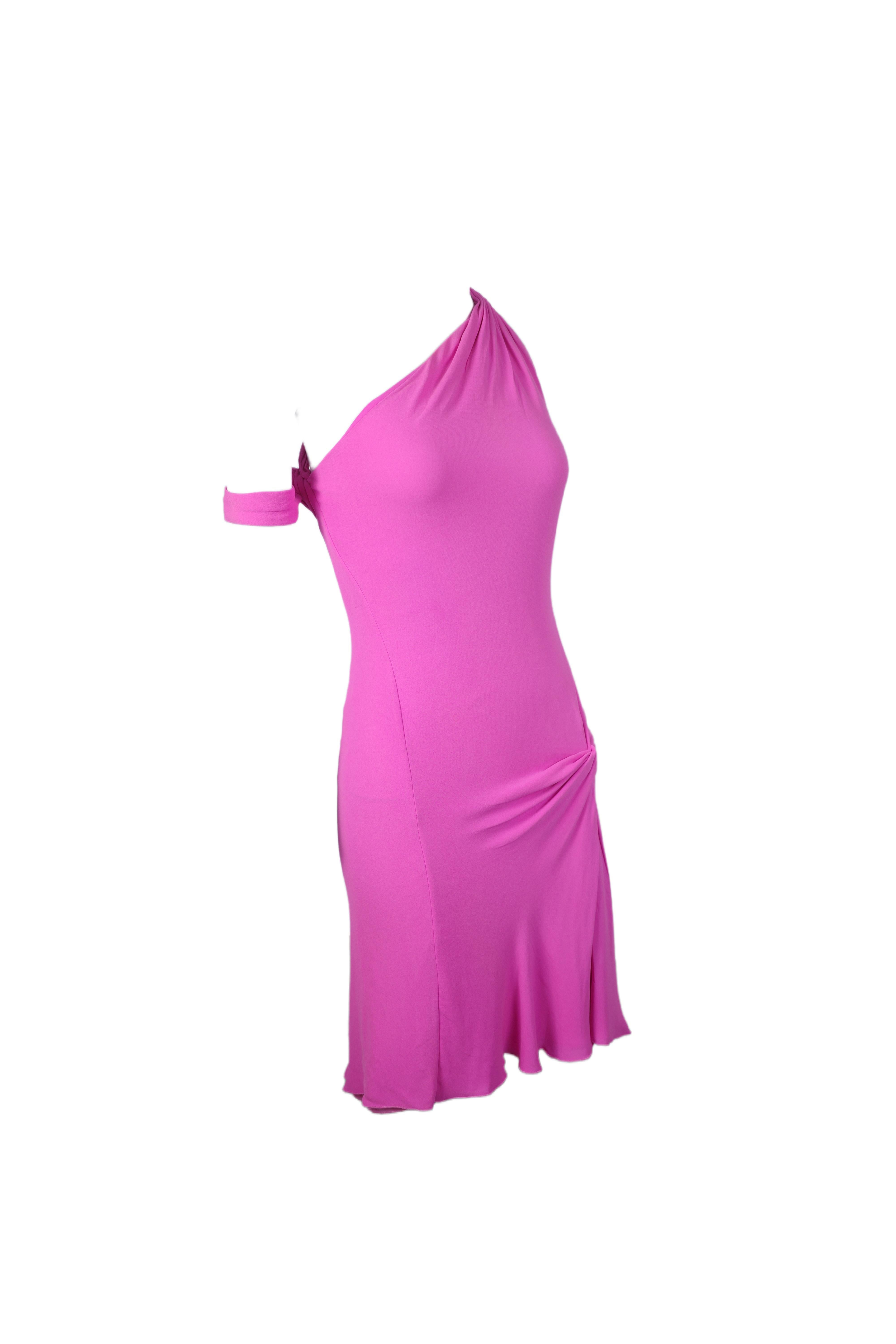 Gianni Versace Couture F/H 2002 Robe rose à une épaule avec détails noués Pour femmes en vente