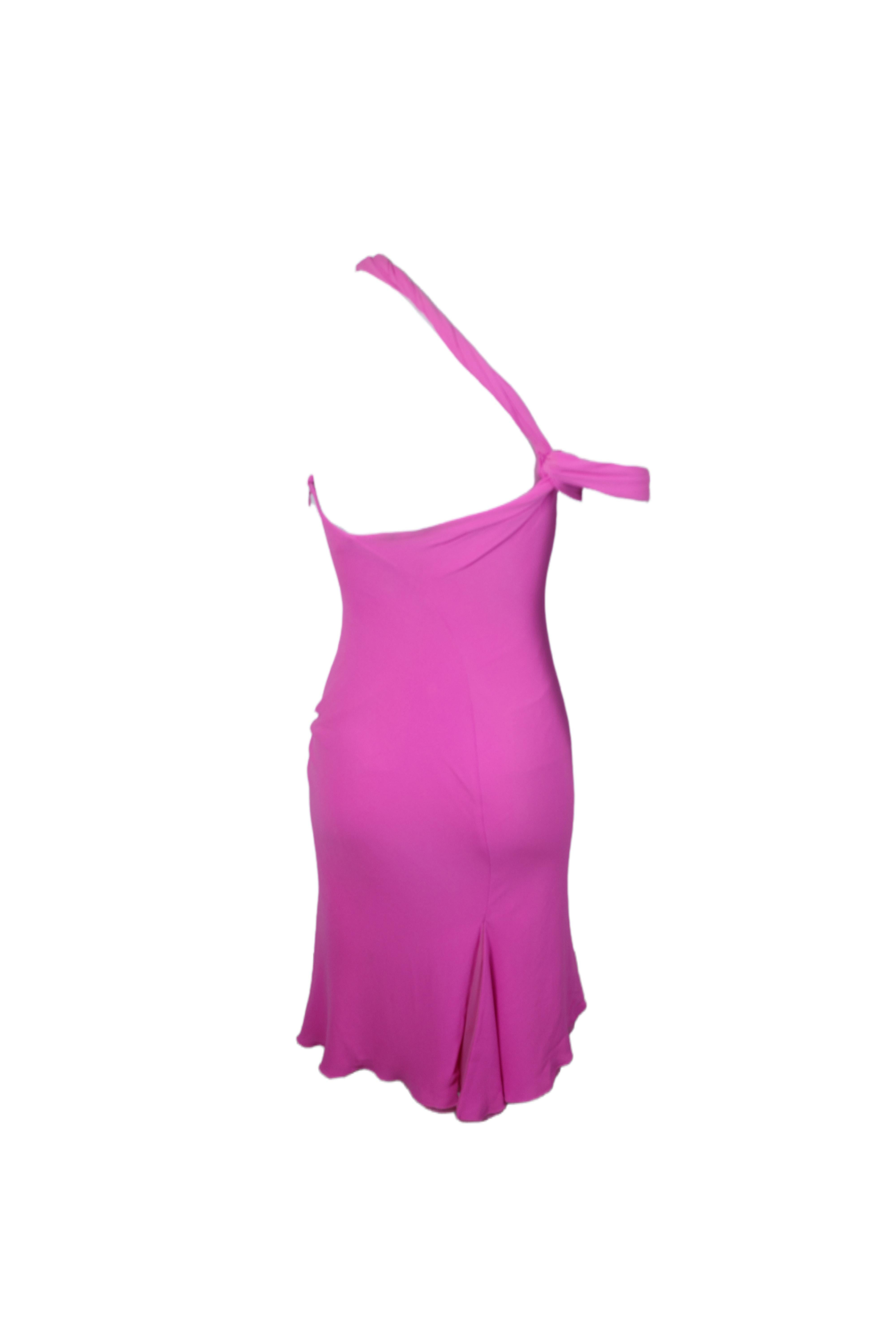 Gianni Versace Couture F/H 2002 Robe rose à une épaule avec détails noués en vente 1