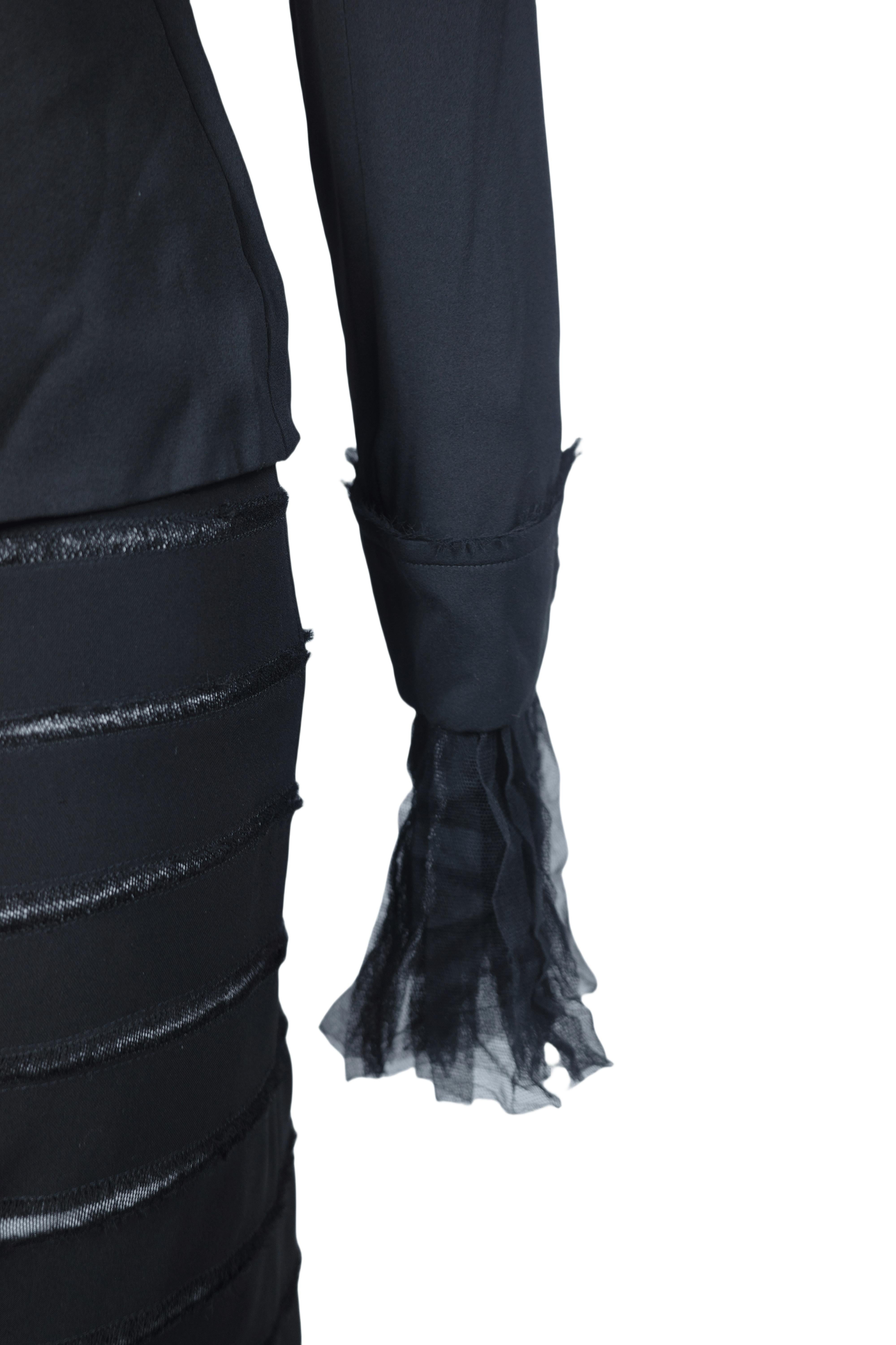 YVES SAINT LAURENT F/W 2002 Schwarzes gerafftes Seidenoberteil x Rock Set im Angebot 8
