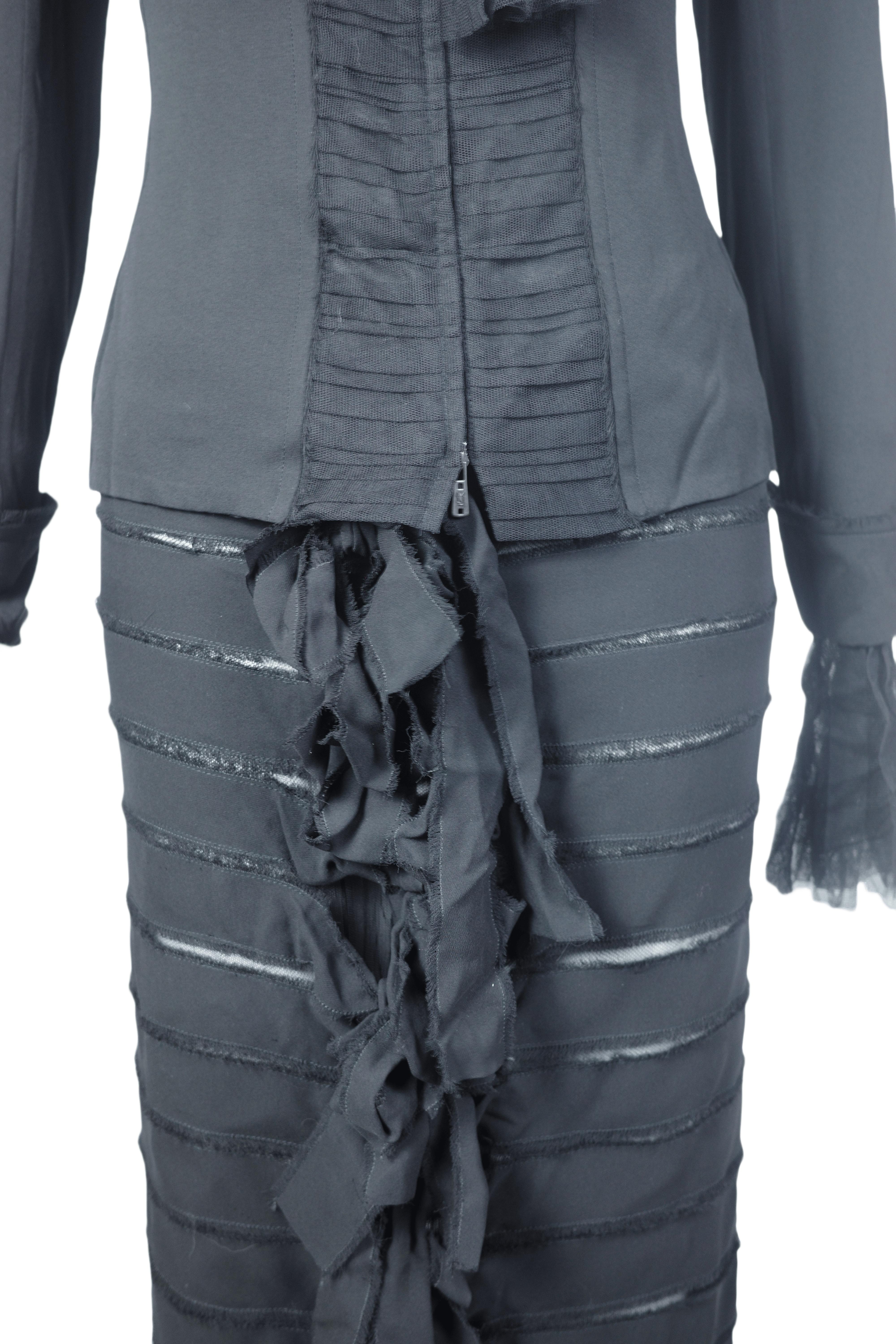 YVES SAINT LAURENT F/W 2002 Schwarzes gerafftes Seidenoberteil x Rock Set im Angebot 9