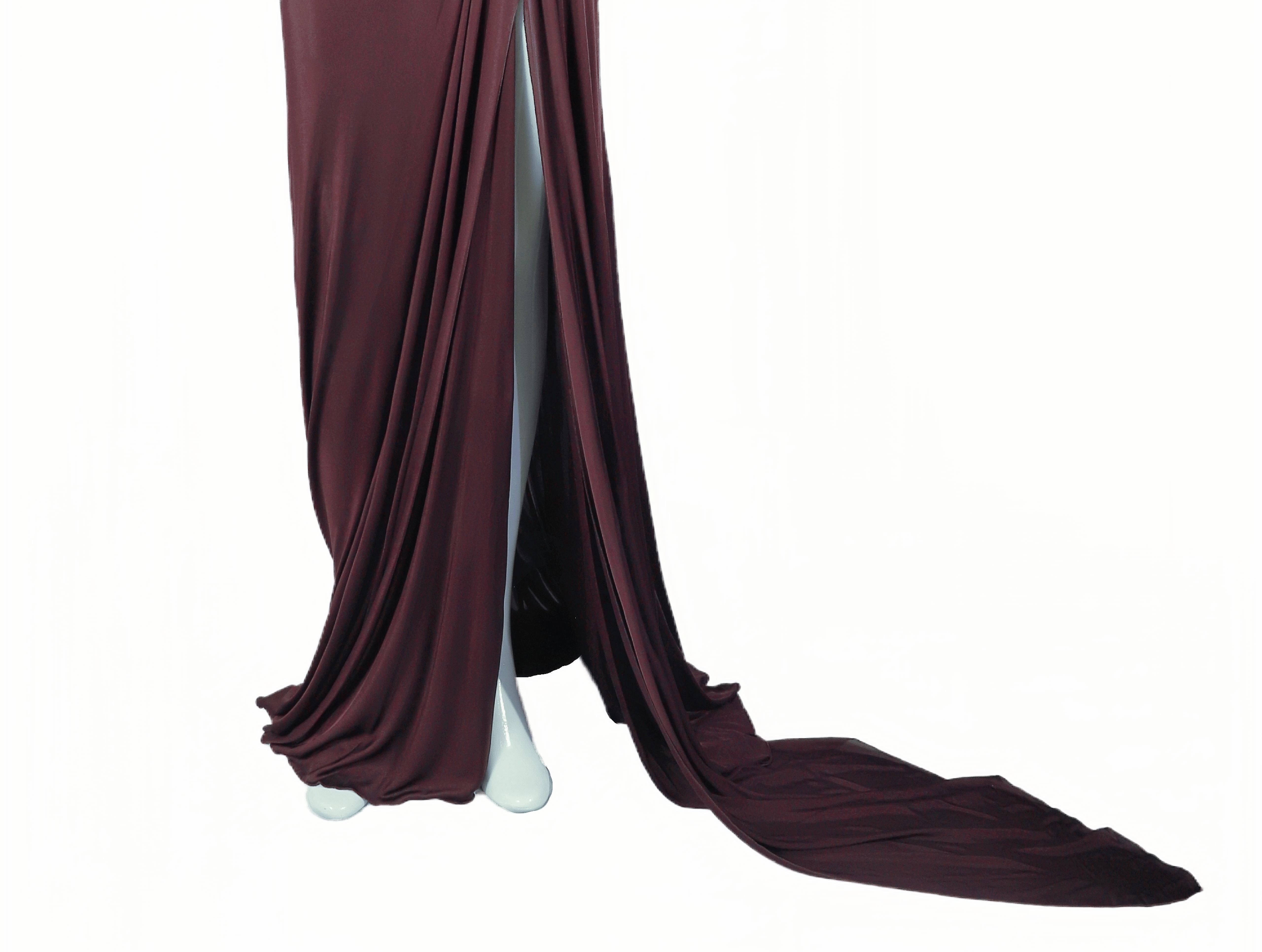 ROBERTO Cavalli F/W 2006 Plum Lace Side Panel Ruched Gown NWT en vente 4