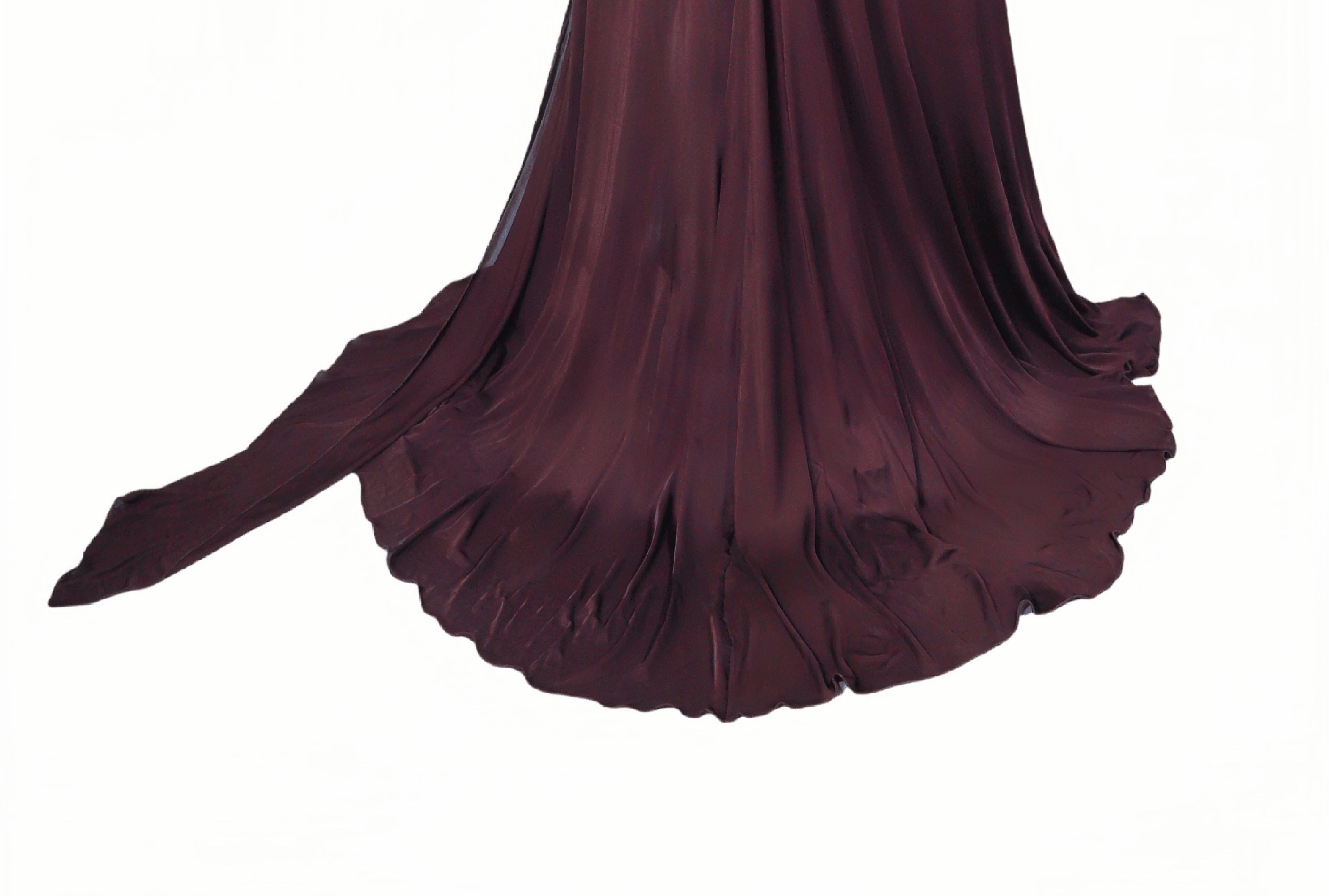 ROBERTO Cavalli F/W 2006 Plum Lace Side Panel Ruched Gown NWT en vente 3