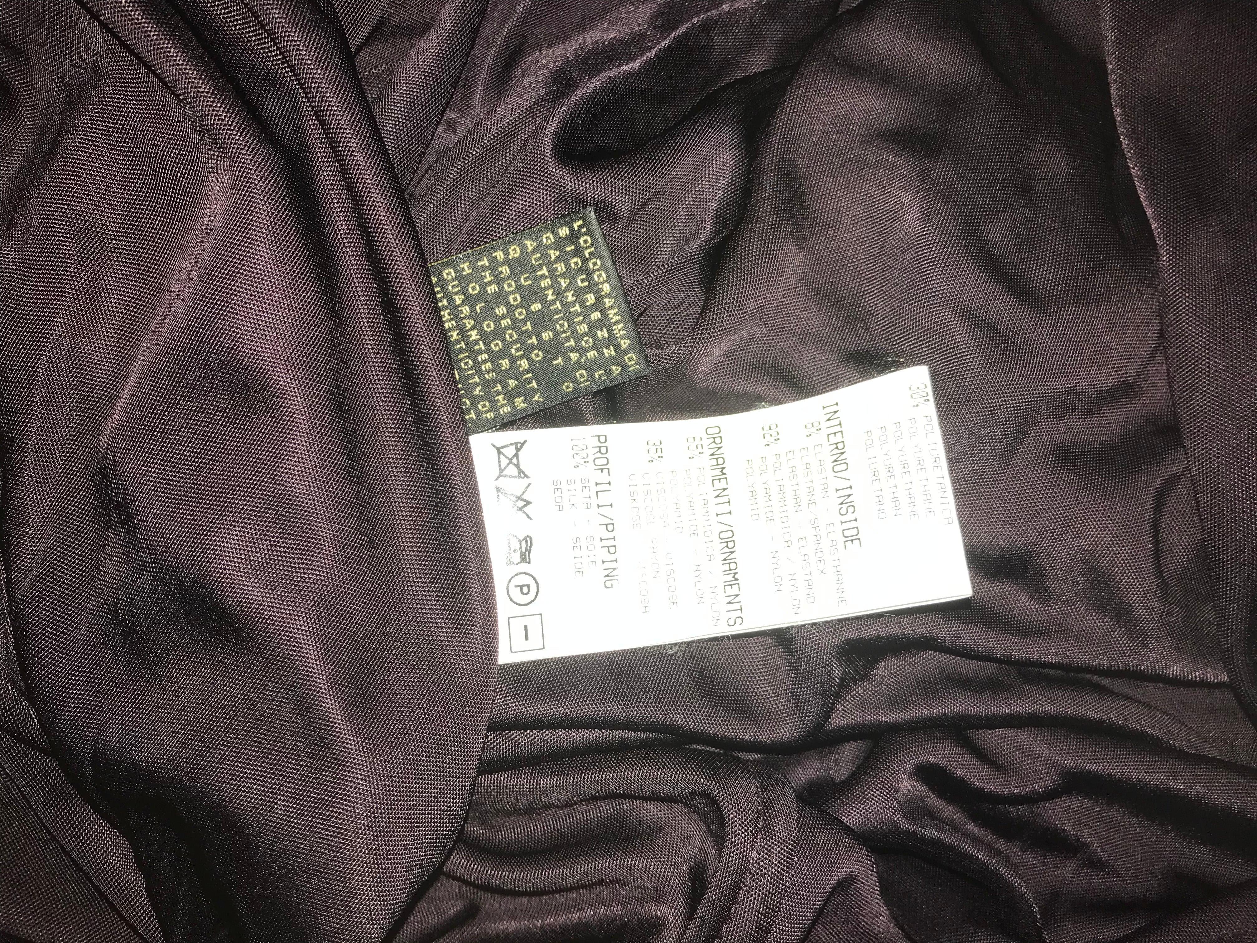 ROBERTO Cavalli F/W 2006 Plum Lace Side Panel Ruched Gown NWT en vente 7