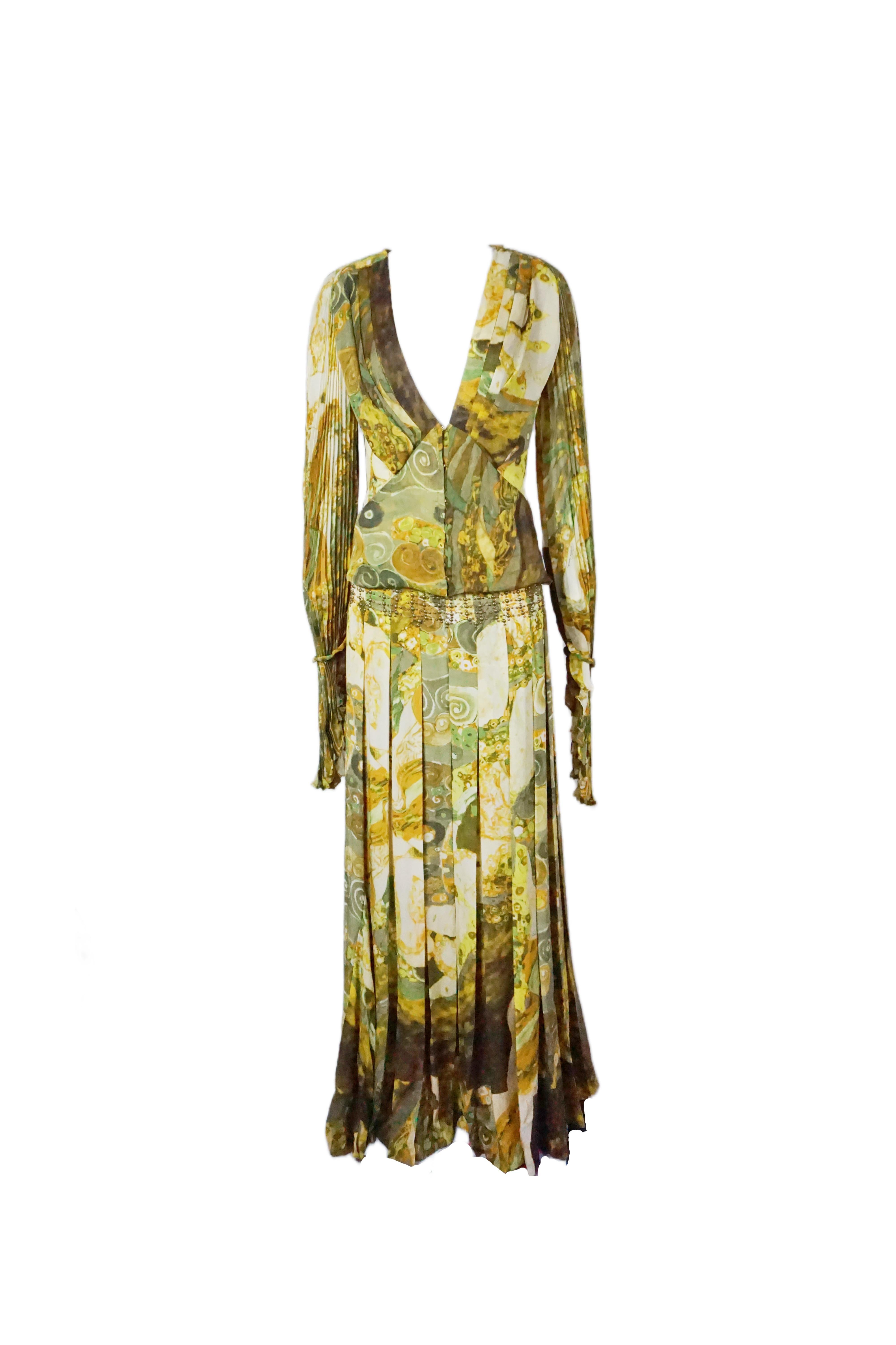 Marron Ensemble deux pièces ROBERTO CAVALLI F/H 2005 GUSTAV KLIMT imprimé Art nouveau en vente