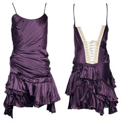 ROBERTO CAVALLI F/w 2004 Vestito viola con lacci e schiena arricciata