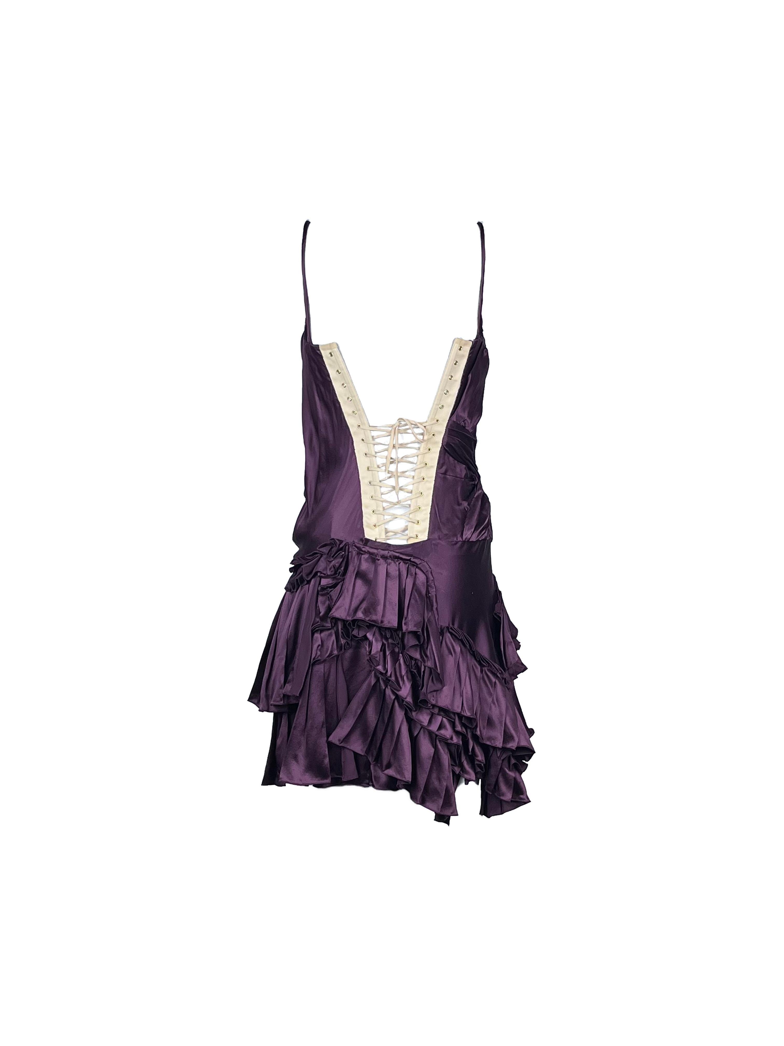 ROBERTO CAVALLI F/H 2004 - Robe à volants et à lacets dans le dos - Violet Pour femmes en vente