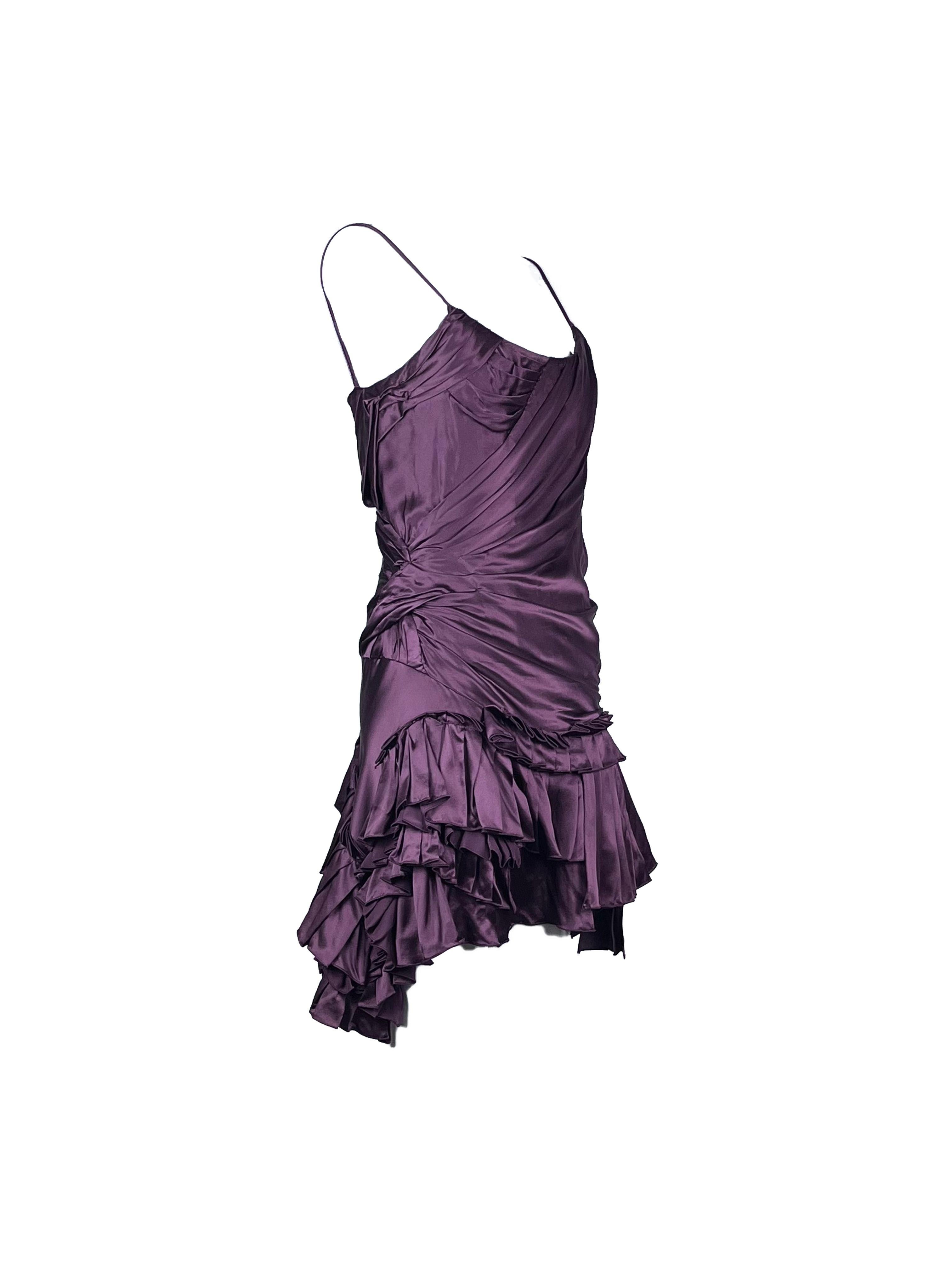 ROBERTO CAVALLI F/H 2004 - Robe à volants et à lacets dans le dos - Violet Neuf - En vente à 上海市, CN