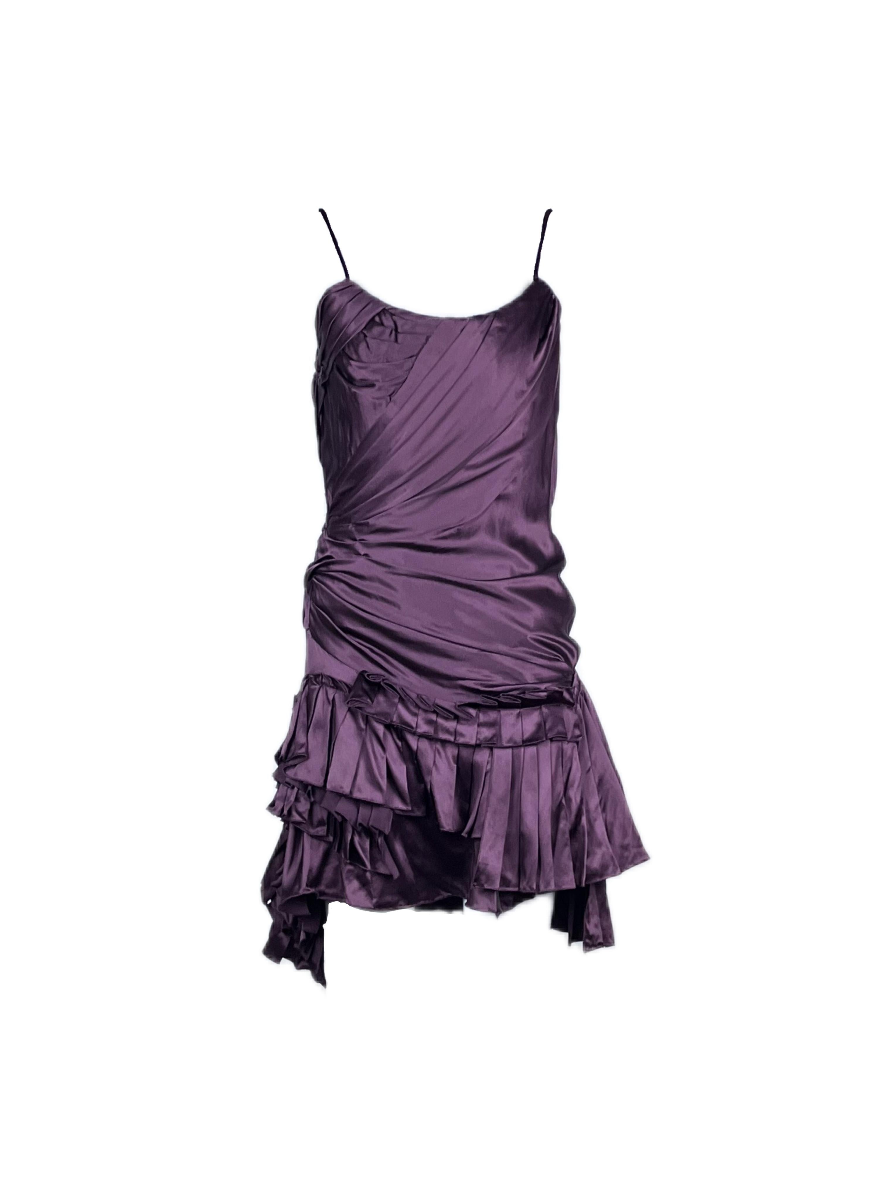 Noir ROBERTO CAVALLI F/H 2004 - Robe à volants et à lacets dans le dos - Violet en vente