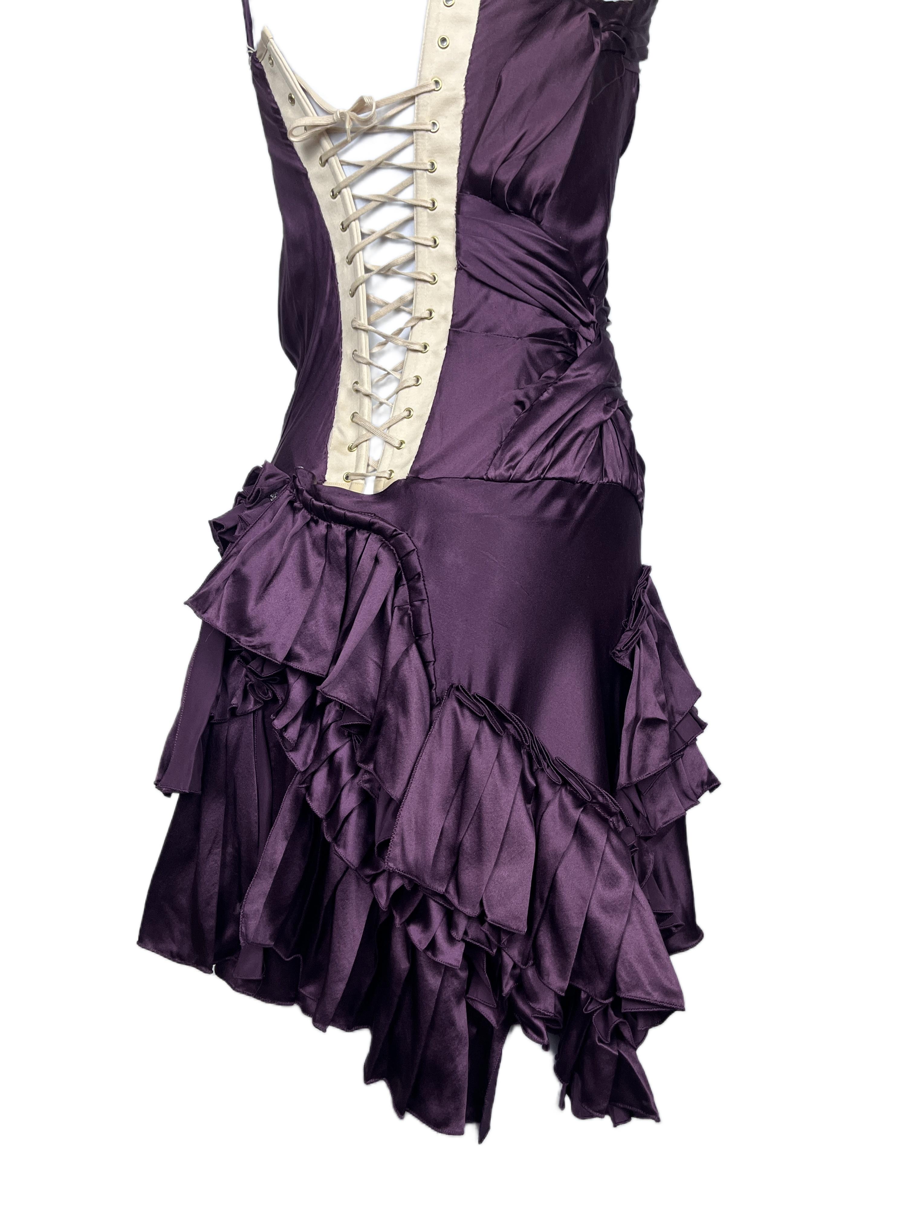 ROBERTO CAVALLI F/H 2004 - Robe à volants et à lacets dans le dos - Violet en vente 2