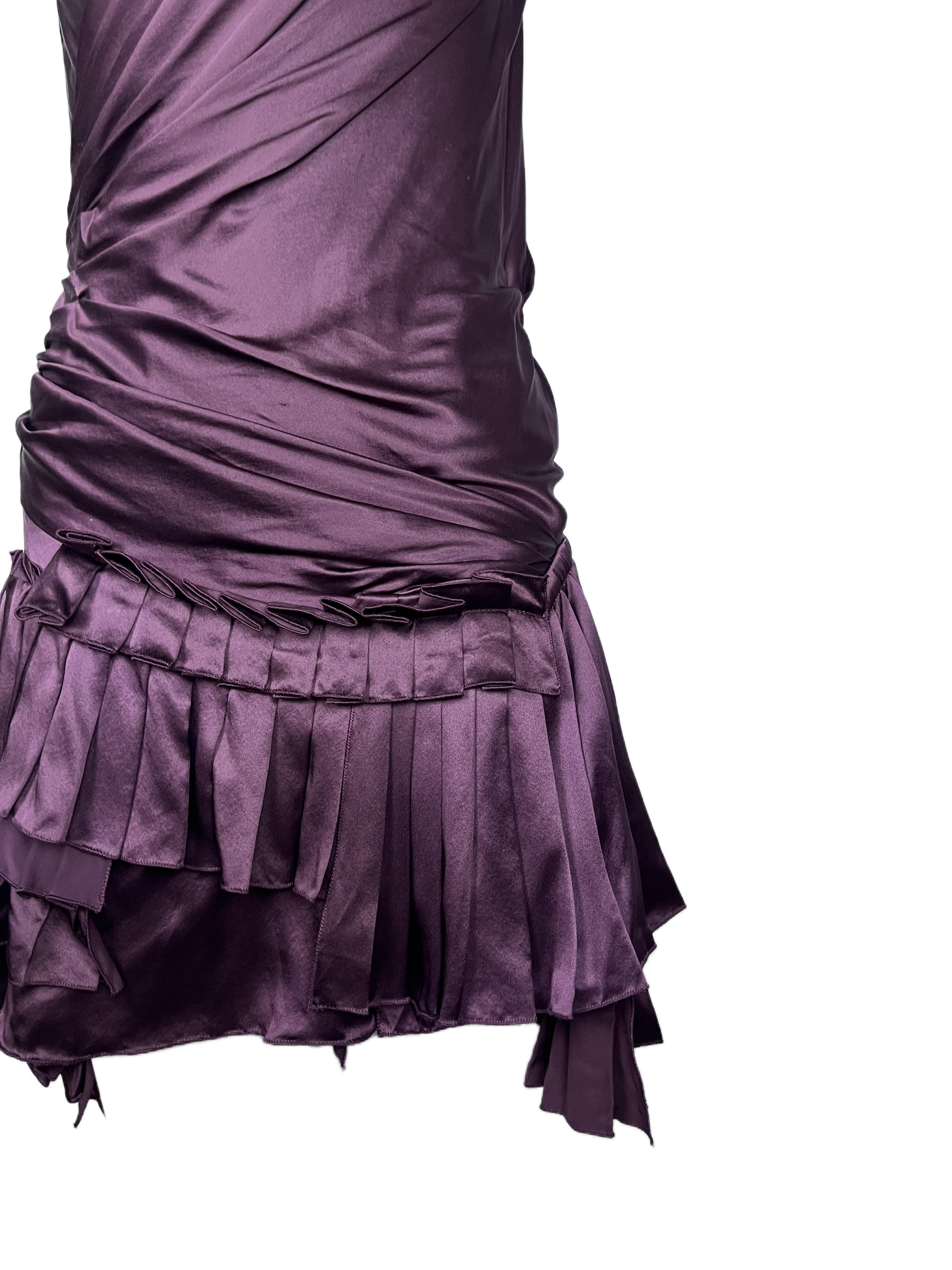 ROBERTO CAVALLI F/H 2004 - Robe à volants et à lacets dans le dos - Violet en vente 3