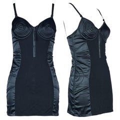 JEAN PAUL GAULTIER S/s 1989 Black Satin Panel Cone Bra Mini Dress