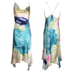 ROBERTO CAVALLI S/s 2001 Blue Silk Elizabeth Taylor Eye Draped Dress