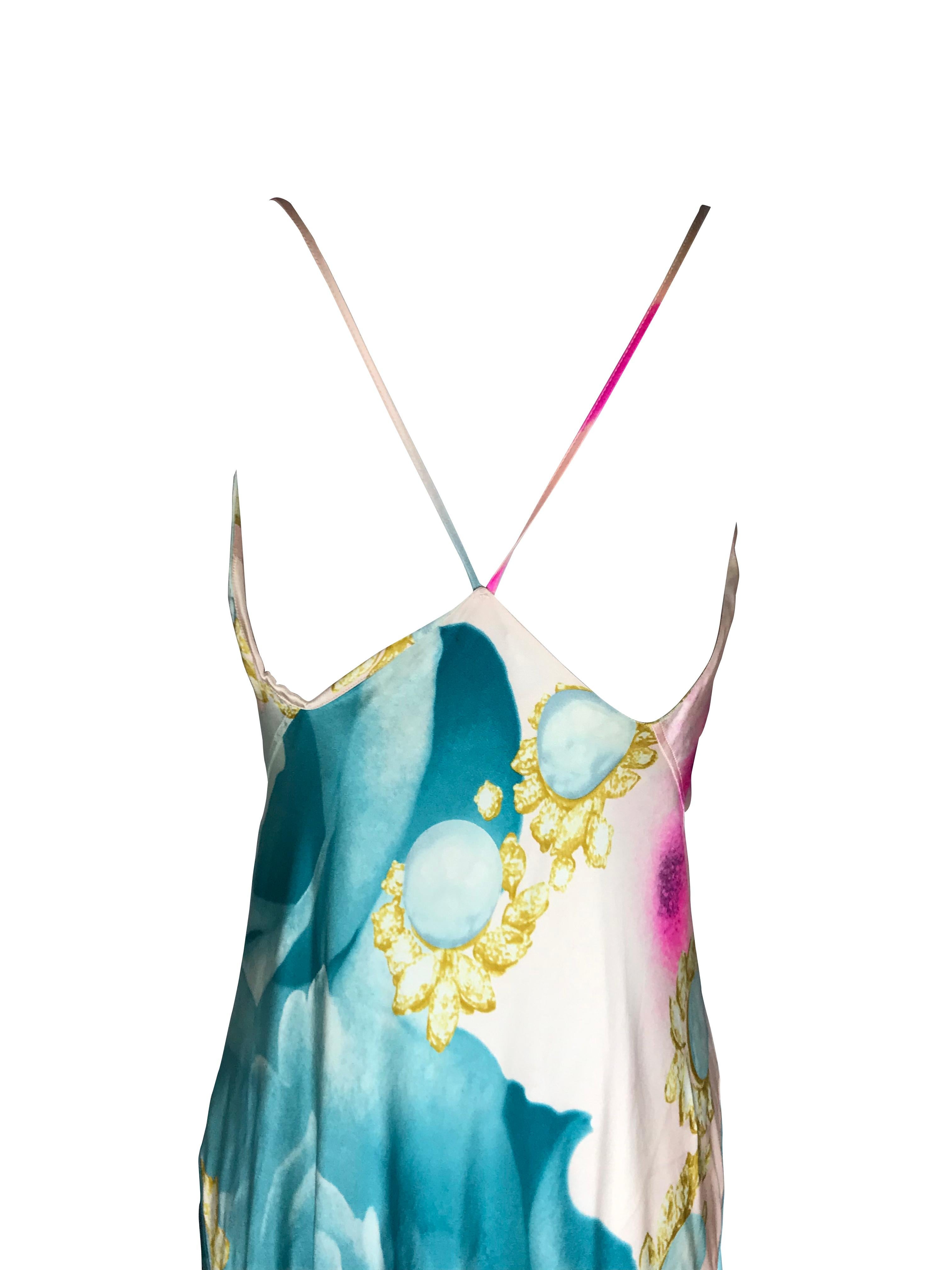 ROBERTO CAVALLI S/s 2001 - Robe drapée en soie bleue avec yeux d'Elizabeth Taylor en vente 5