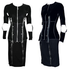 JEAN PAUL GAULTIER F/H 1989 Ensemble jupe découpée à fermeture éclair en velours noir