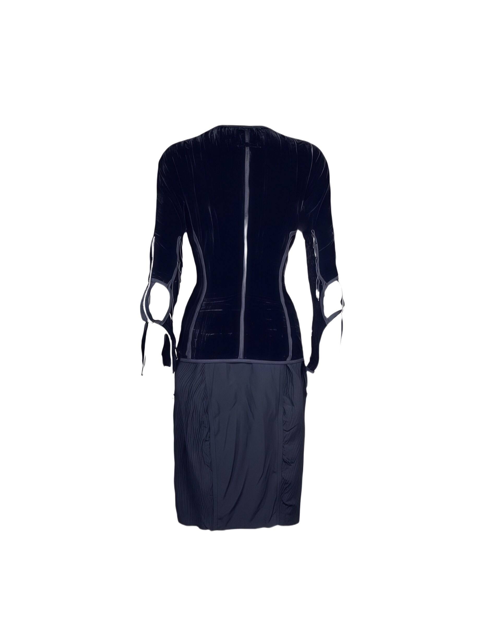 JEAN PAUL GAULTIER F/H 1989 Ensemble jupe découpée à fermeture éclair en velours noir Pour femmes en vente