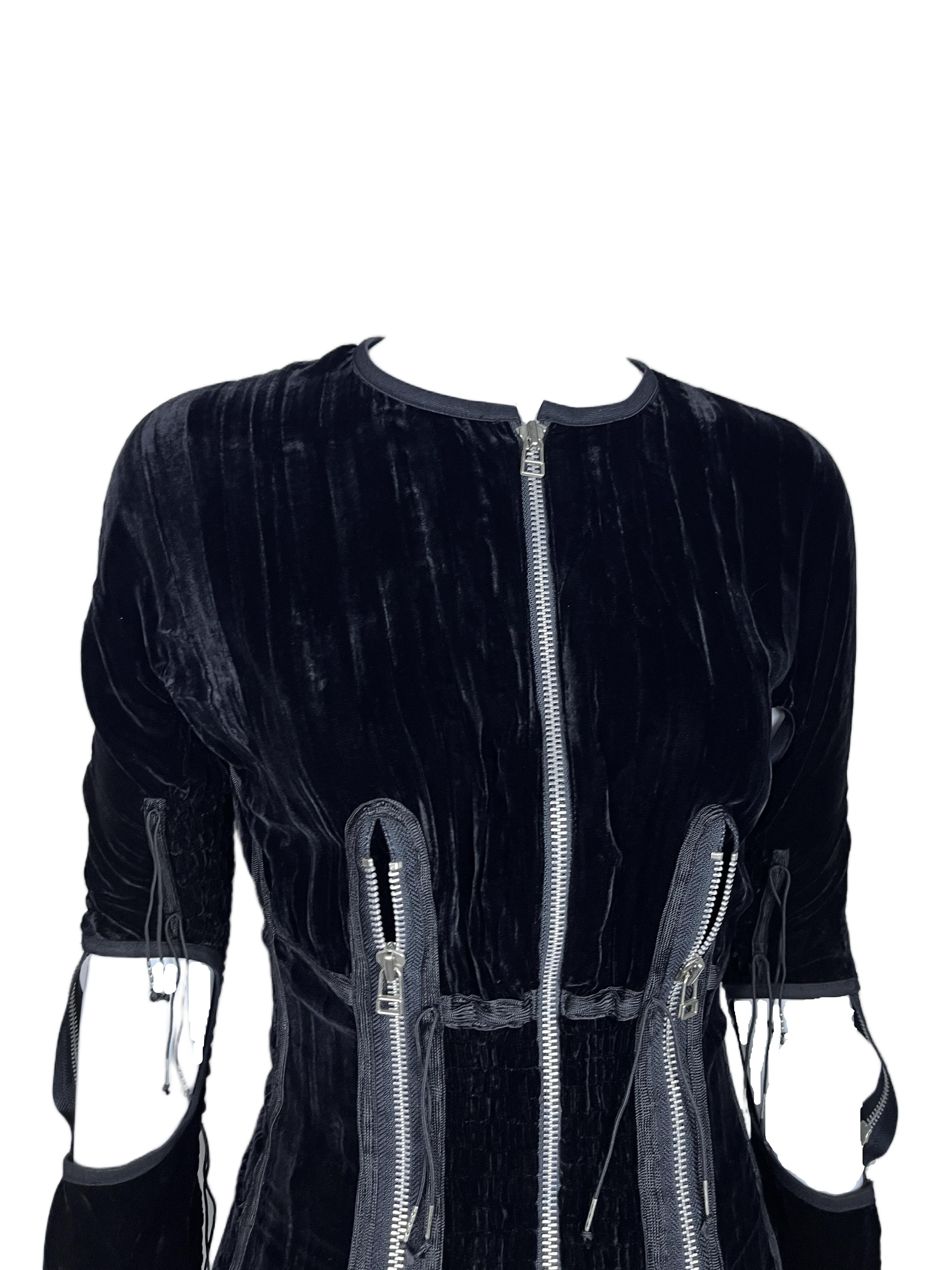 JEAN PAUL GAULTIER F/H 1989 Ensemble jupe découpée à fermeture éclair en velours noir en vente 3