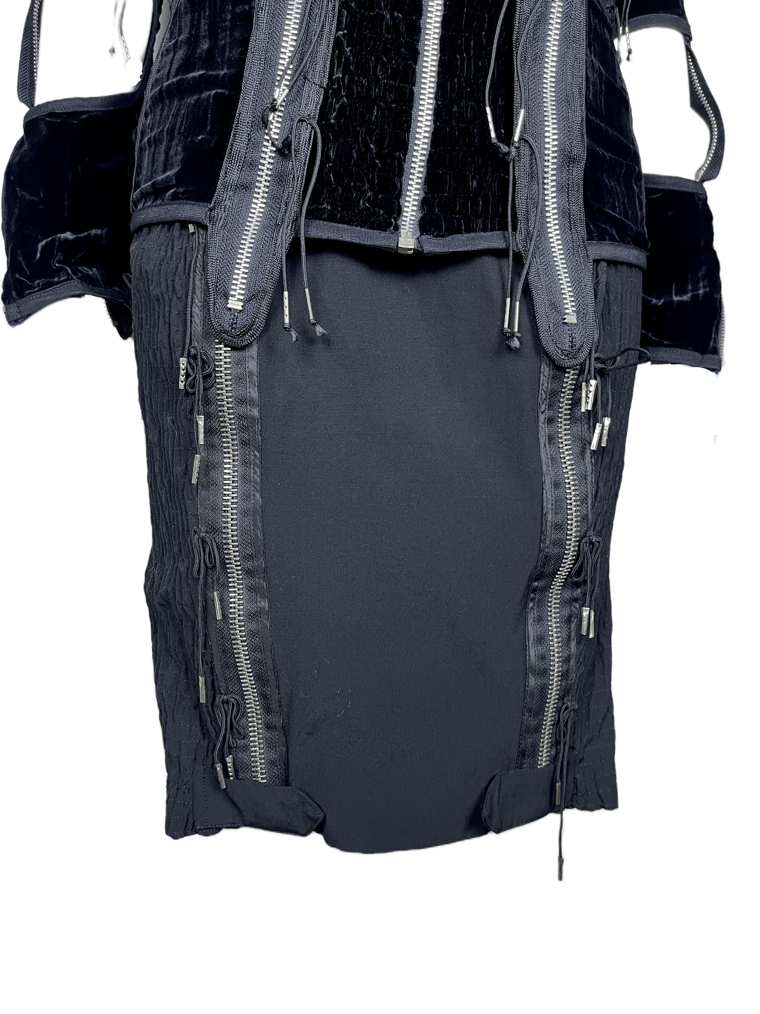 JEAN PAUL GAULTIER F/H 1989 Ensemble jupe découpée à fermeture éclair en velours noir en vente 5