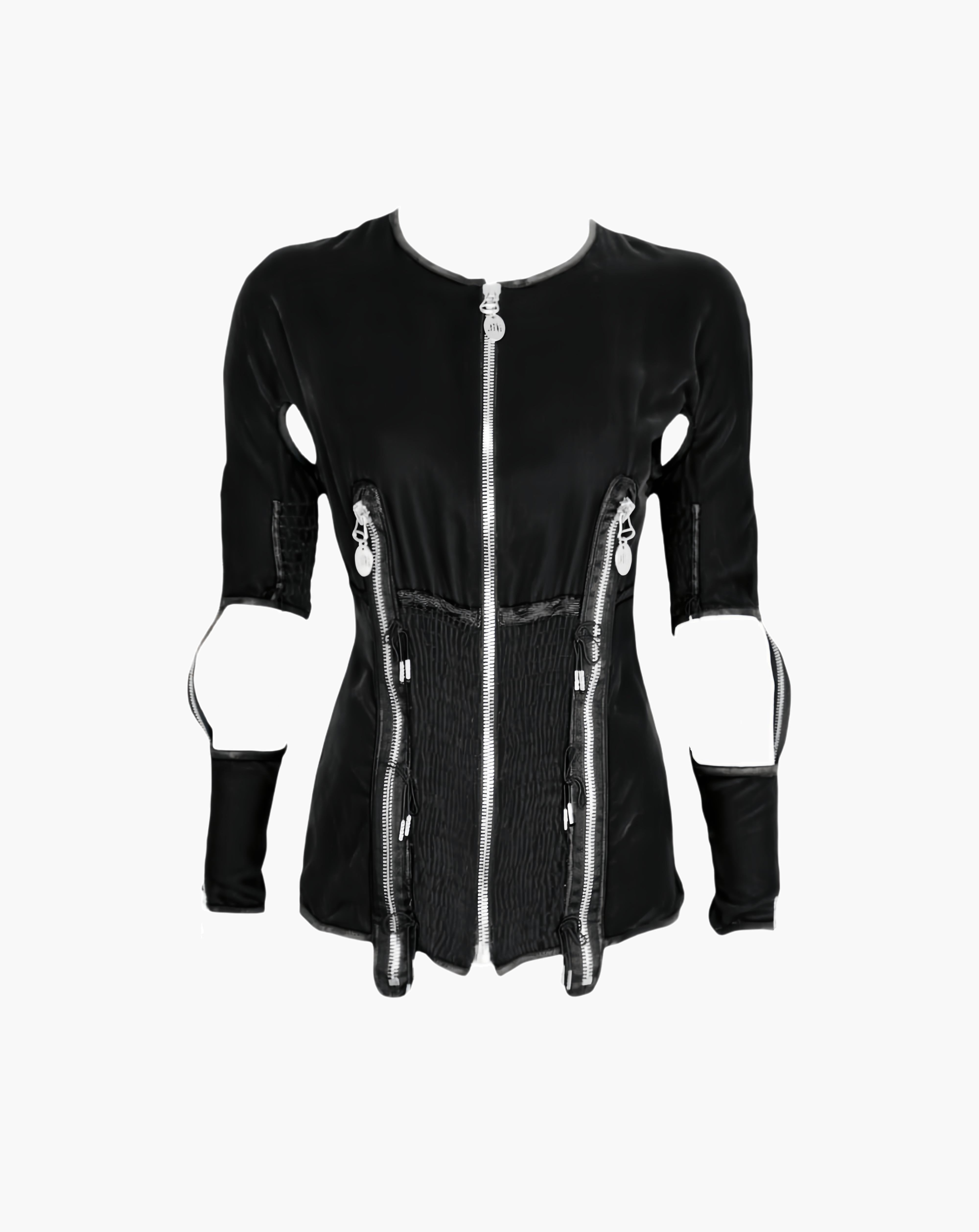 JEAN PAUL GAULTIER F/H 1989 Ensemble jupe découpée à fermeture éclair en velours noir en vente 2
