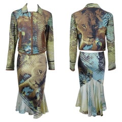 Roberto Cavalli P/E 2002 Giacca x Gonna con stampa leone e Jungling