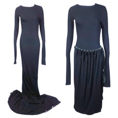 JEAN PAUL GAULTIER Late 1990s Black Multi Way Gown with Strap and long Train