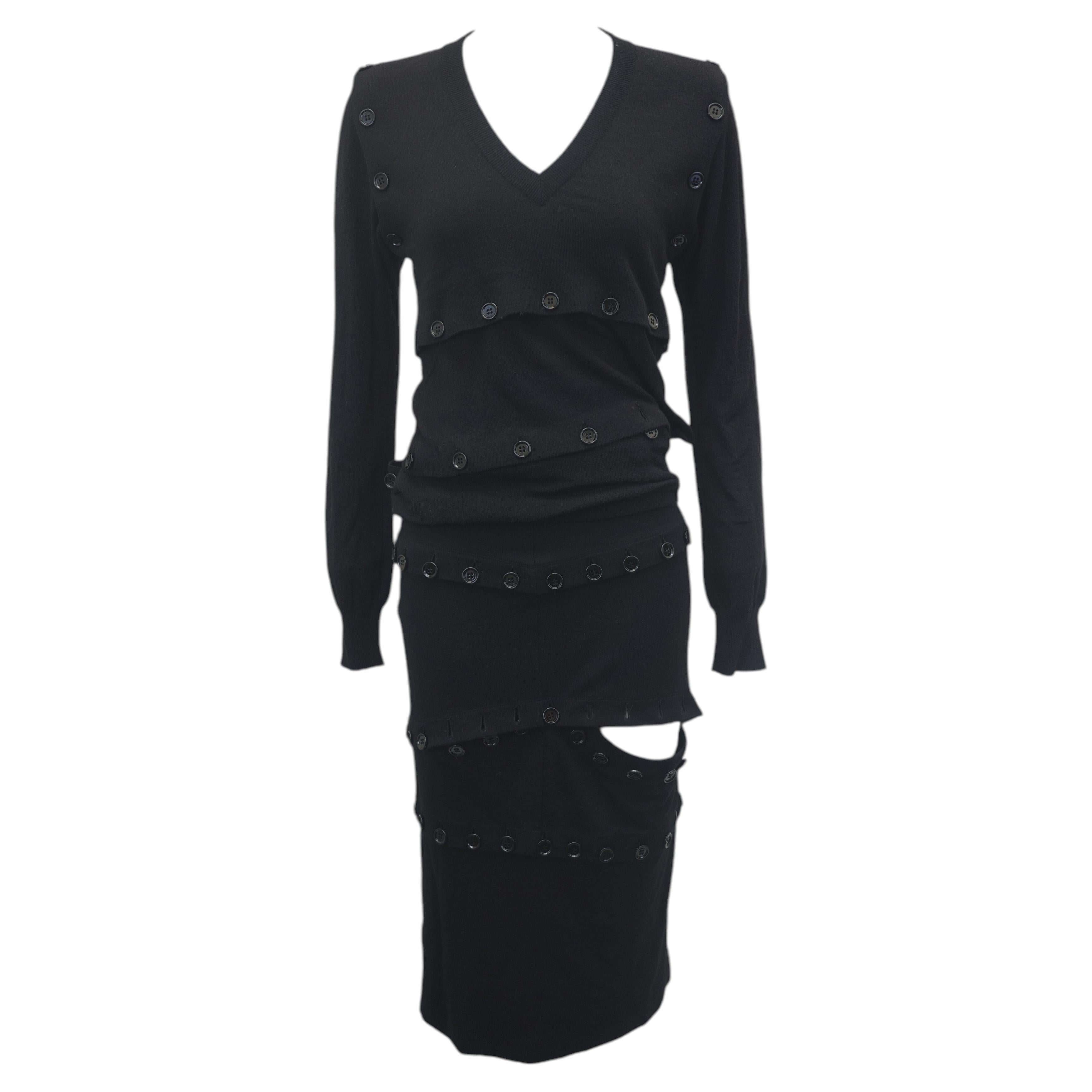 DOLCE & GABANNA D&G F/W 2003 Asymmetrisches, geknöpftes, mehrlagiges Kleid im Angebot