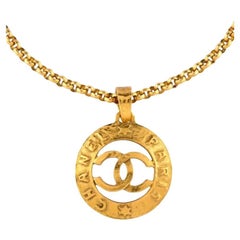 Statement Gold "CHANEL" CC Paris Große Anhänger Kette Halskette