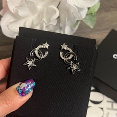 CHANEL Silver & Black Crystal CC Star Stud & Ear Climber Earrings