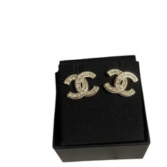 CHANEL Large Gold Crystal CC Classic Stud Earrings