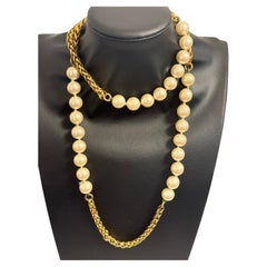 Chanel Gold Chain and Pearl Long Vintage Necklace