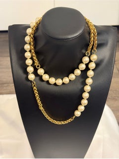 Chanel Gold Chain and Pearl Long Vintage Necklace