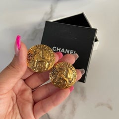 CHANEL Vintage 1980’s‎ Gold Plated CC Lion Coin Earrings