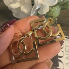 CHANEL Large Gold CC Square Hoop Dangle Earrings