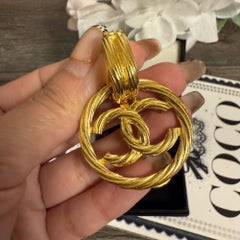 CHANEL Vintage Gold Circle CC Logo Hoop Clip On Earrings