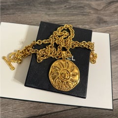 CHANEL Vintage Gold CC Logo Sun Motif Pendant Chain Necklace, 1994