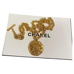 CHANEL Vintage Gold CC Logo Sun Motif Pendant Chain Necklace, 1994