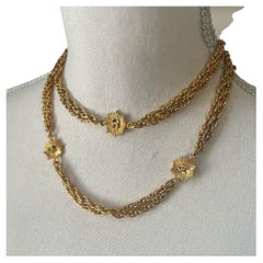 CHANEL Gold Vintage CC Logo Long Station Necklace