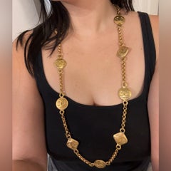 CHANEL Vintage Gold Circle Diamond CC Logo Station Long Necklace