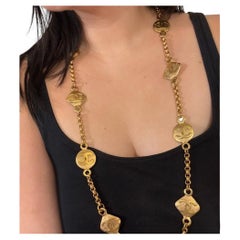 CHANEL Vintage Gold Circle Diamond CC Logo Station Long Necklace