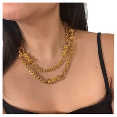 CHANEL Vintage Gold Station Chain Long Necklace