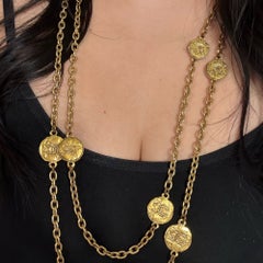 Chanel Vintage Gold Coin CC Logo Long Station Necklace