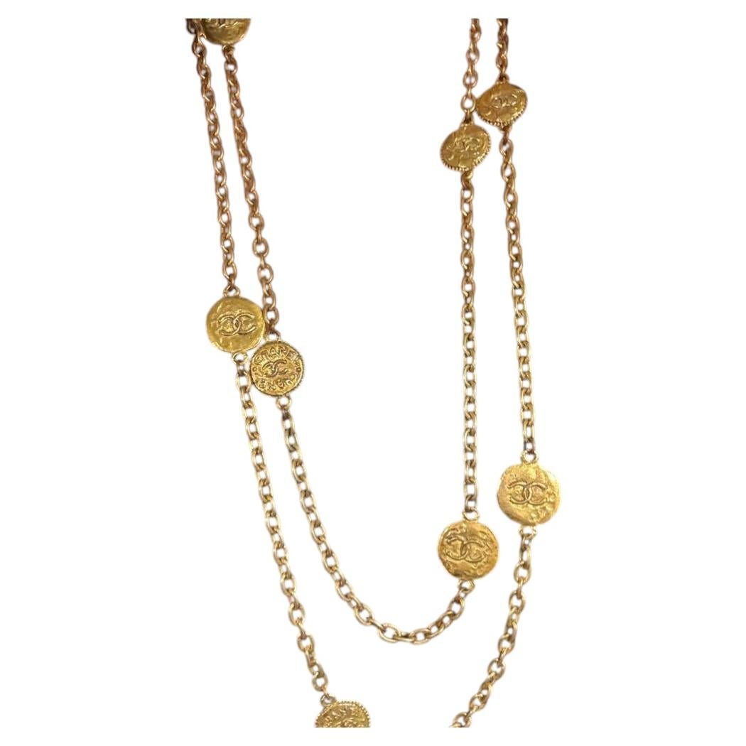 Chanel Vintage Gold Coin CC Logo Long Station Necklace