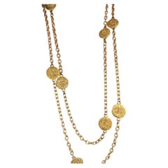 Chanel Vintage Gold Coin CC Logo Long Station Necklace